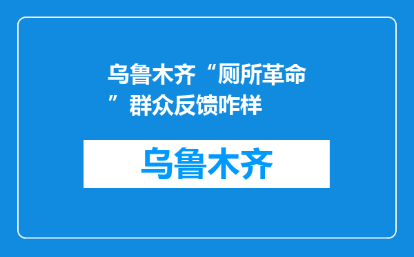乌鲁木齐“厕所革命”群众反馈咋样