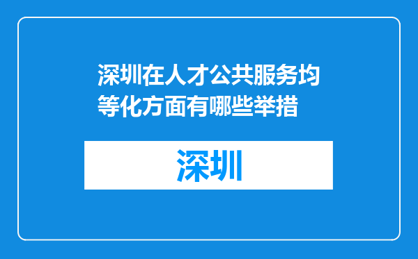 深圳在人才公共服务均等化方面有哪些举措