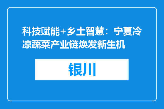 科技赋能+乡土智慧：宁夏冷凉蔬菜产业链焕发新生机
