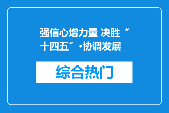 强信心增力量 决胜“十四五”·协调发展