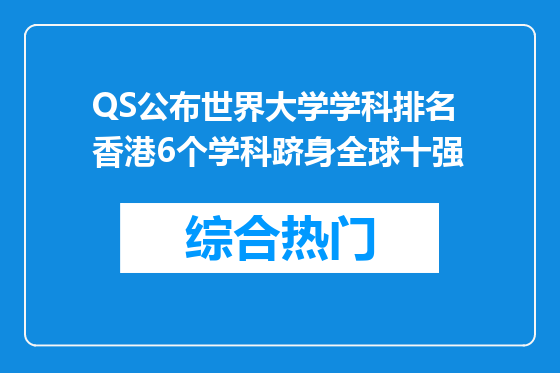 QS公布世界大学学科排名 香港6个学科跻身全球十强