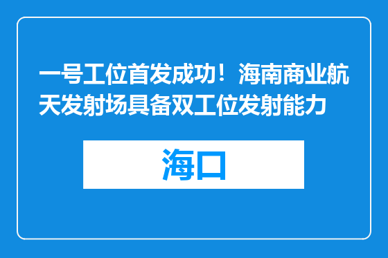 一号工位首发成功！海南商业航天发射场具备双工位发射能力
