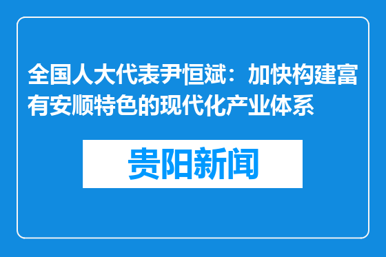 全国人大代表尹恒斌：加快构建富有安顺特色的现代化产业体系