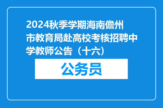 2024秋季学期海南儋州市教育局赴高校考核招聘中学教师公告（十六）