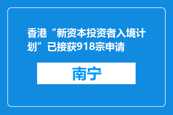 香港“新资本投资者入境计划”已接获918宗申请
