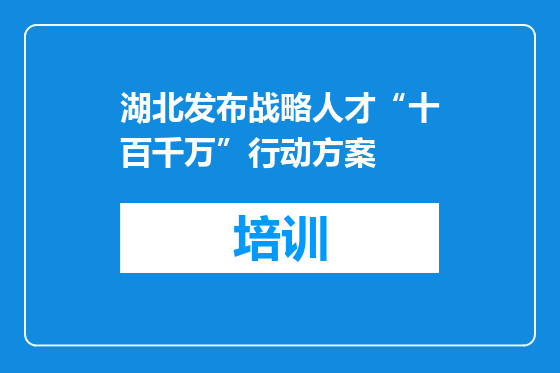湖北发布战略人才“十百千万”行动方案