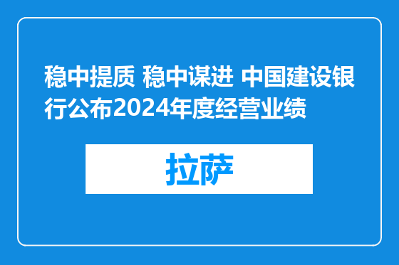 稳中提质 稳中谋进 中国建设银行公布2024年度经营业绩