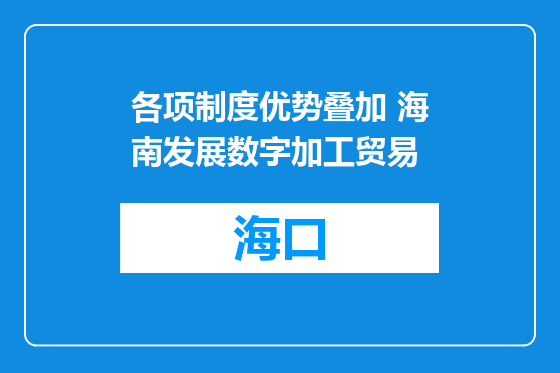 各项制度优势叠加 海南发展数字加工贸易