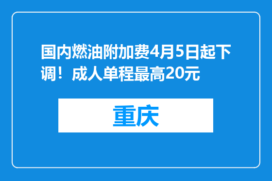国内燃油附加费4月5日起下调！成人单程最高20元