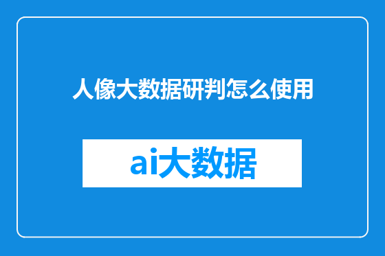人像大数据研判怎么使用