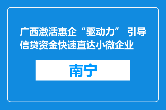 广西激活惠企“驱动力” 引导信贷资金快速直达小微企业