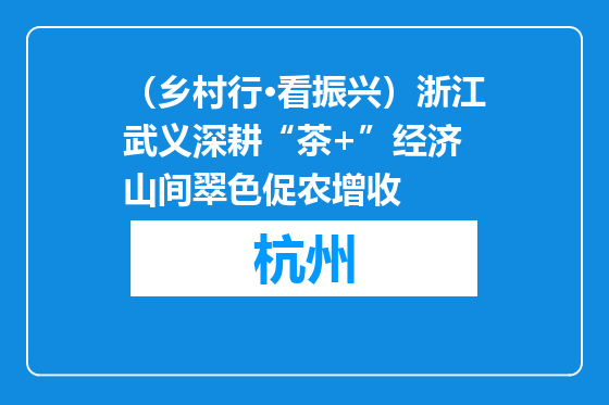 （乡村行·看振兴）浙江武义深耕“茶+”经济 山间翠色促农增收