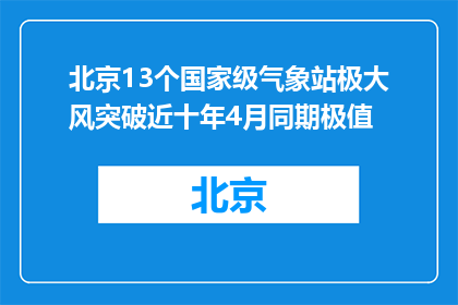 北京13个国家级气象站极大风突破近十年4月同期极值