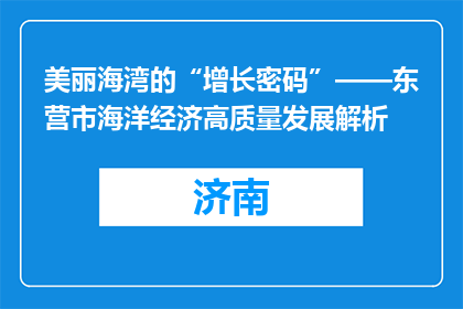 美丽海湾的“增长密码”——东营市海洋经济高质量发展解析