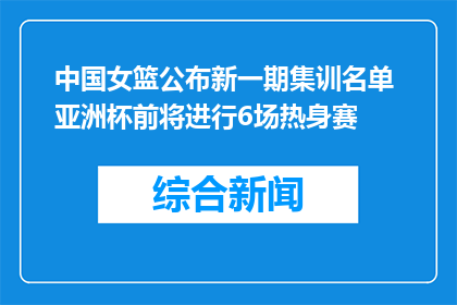 中国女篮公布新一期集训名单 亚洲杯前将进行6场热身赛