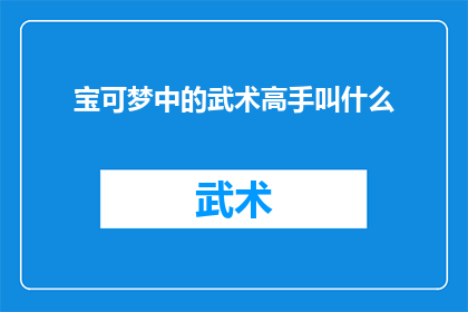 宝可梦中的武术高手叫什么