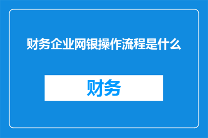 财务企业网银操作流程是什么