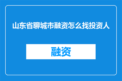 山东省聊城市融资怎么找投资人