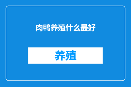 肉鸭养殖什么最好