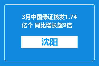 3月中国绿证核发1.74亿个 同比增长超9倍