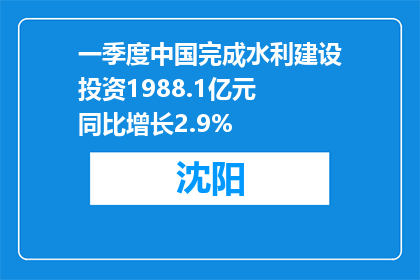 一季度中国完成水利建设投资1988.1亿元 同比增长2.9%