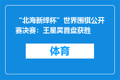 “北海新绎杯”世界围棋公开赛决赛：王星昊首盘获胜