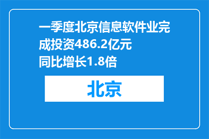 一季度北京信息软件业完成投资486.2亿元 同比增长1.8倍