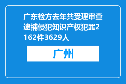 广东检方去年共受理审查逮捕侵犯知识产权犯罪2162件3629人