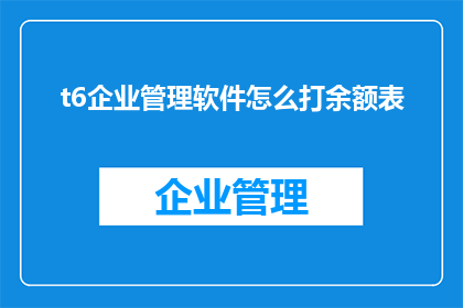 t6企业管理软件怎么打余额表