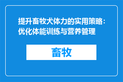 提升畜牧犬体力的实用策略：优化体能训练与营养管理