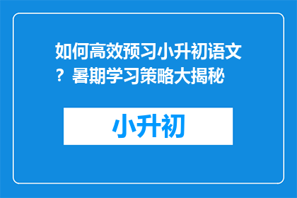 如何高效预习小升初语文？暑期学习策略大揭秘