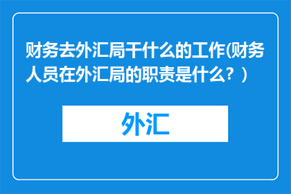 财务去外汇局干什么的工作(财务人员在外汇局的职责是什么？)