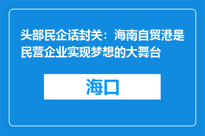 头部民企话封关：海南自贸港是民营企业实现梦想的大舞台