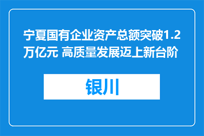宁夏国有企业资产总额突破1.2万亿元 高质量发展迈上新台阶