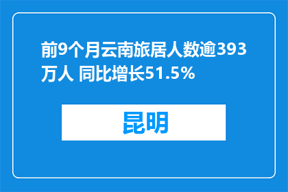 前9个月云南旅居人数逾393万人 同比增长51.5%