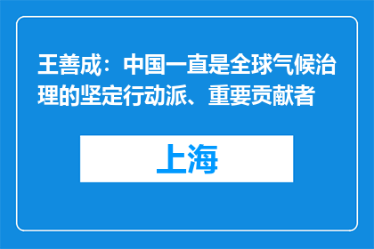王善成：中国一直是全球气候治理的坚定行动派、重要贡献者